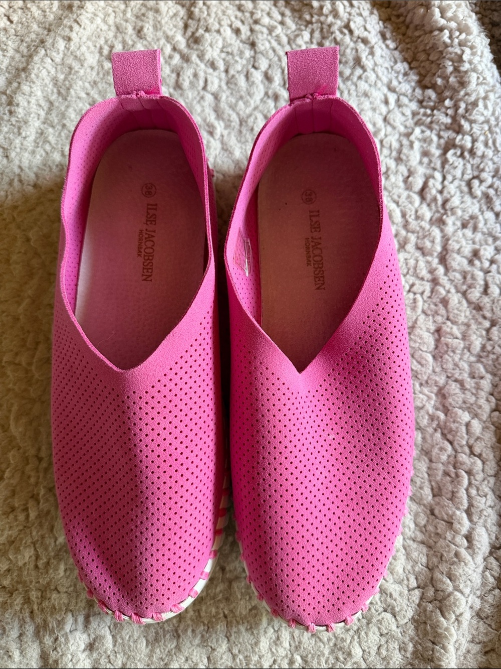 Ilse Jacobsen Hot Pink Perforated Slip-On Espadrilles